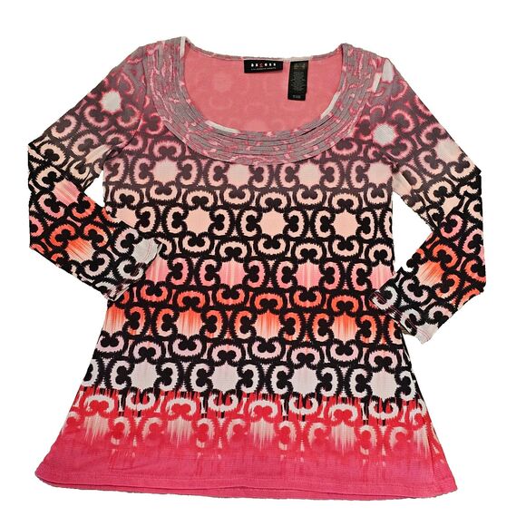 Pink Red Ombre Ikat Italian Geomatric Print Top Indiecore Maximalist Eurogirl S - Picture 1 of 7